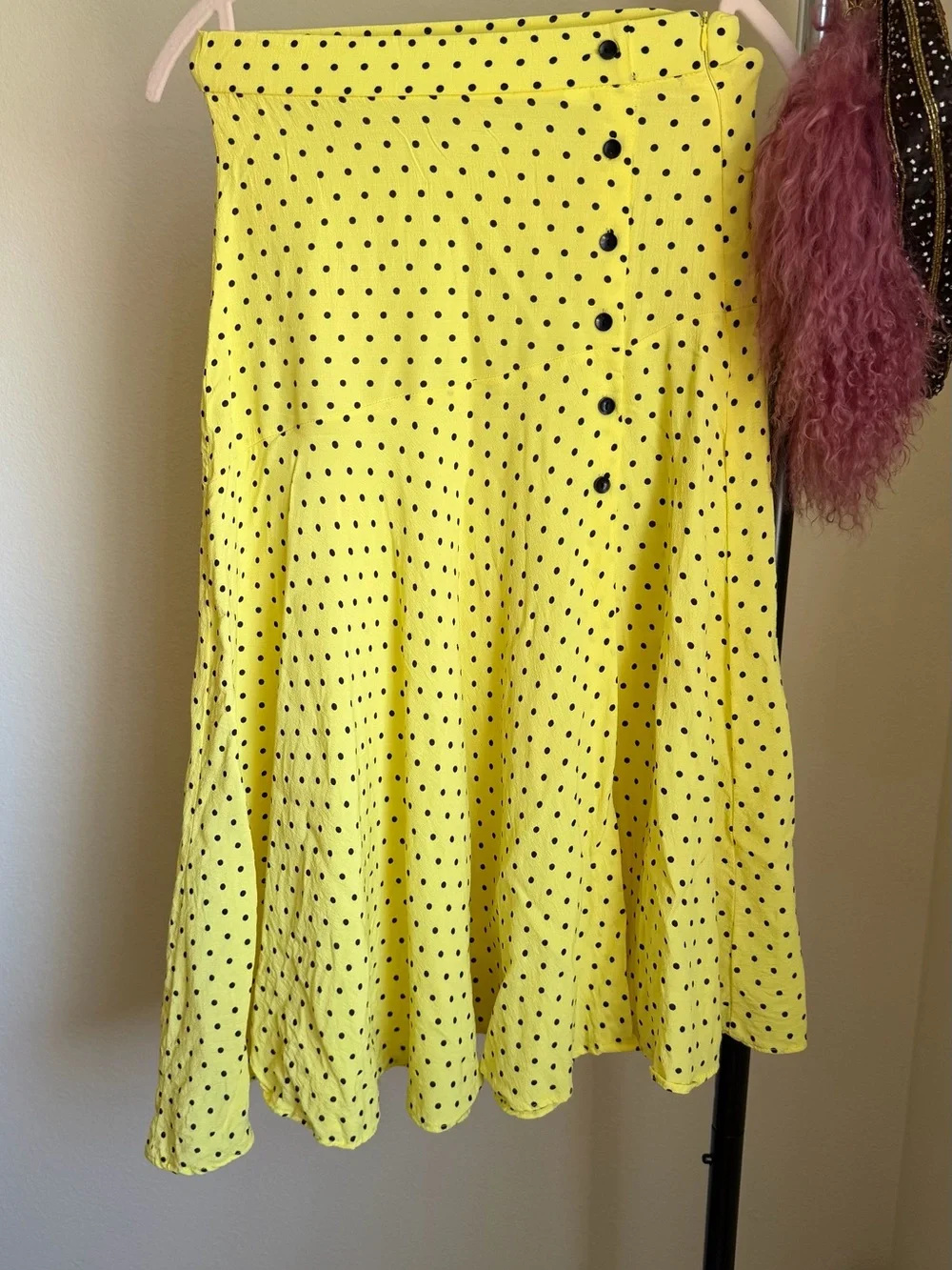 Zara Yellow Polka Dot Asymmetrical Midi Skirt XS